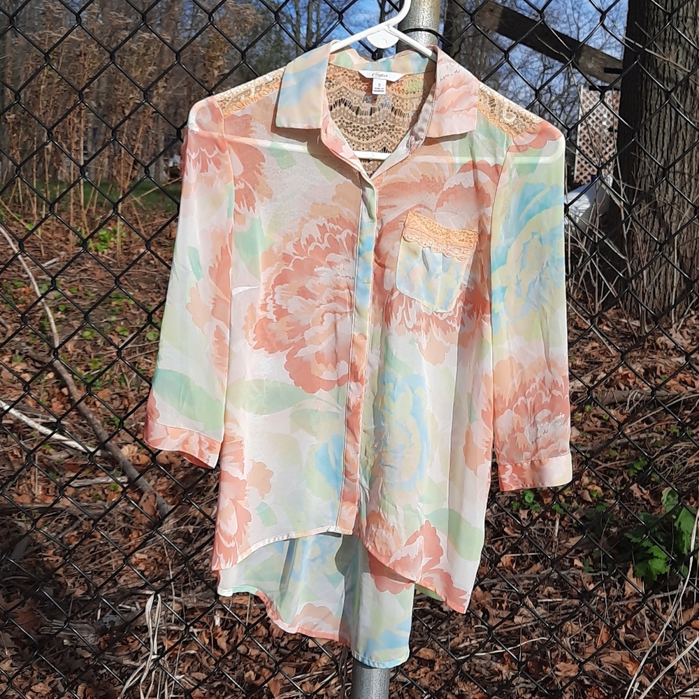 Candies| Blouse| 3/4 Sleeves| Sheer| Size S